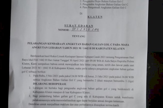 Surat Edaran Larangan Galian Gol C