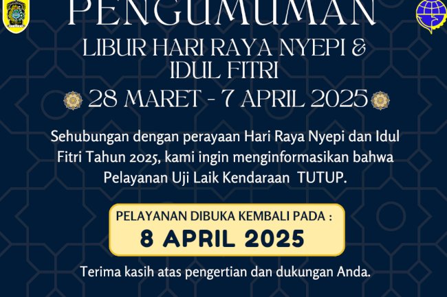 Pengumuman Libur Pelayanan Pengujian Kendaraan