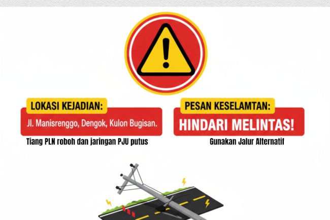 AWAS BAHAYA! Tiang Listrik Roboh Tutup Total Jalan Manisrenggo – Warga Diminta Hindari Jalur Ini