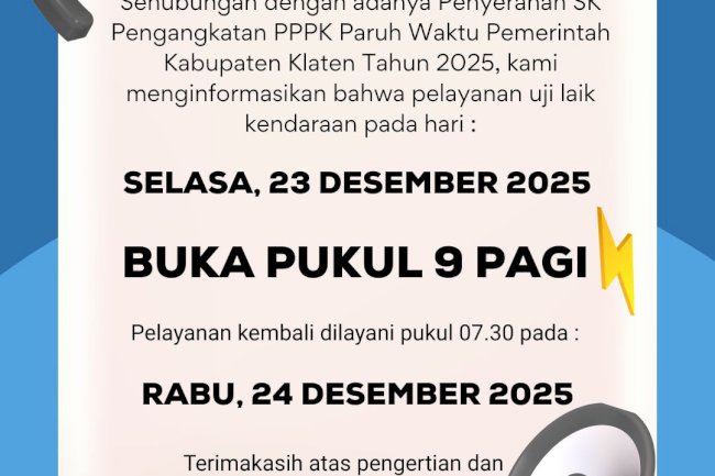 Selasa Buka Jam 9 Pagi! Dishub Klaten "Pause" Sebentar Demi Momen Spesial 