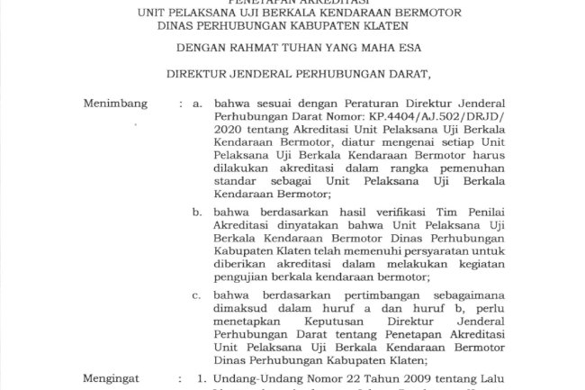 KITA TERPERCAYA! Dishub Klaten Raih Akrediasi "A" , Standar Kualitas Tertinggi