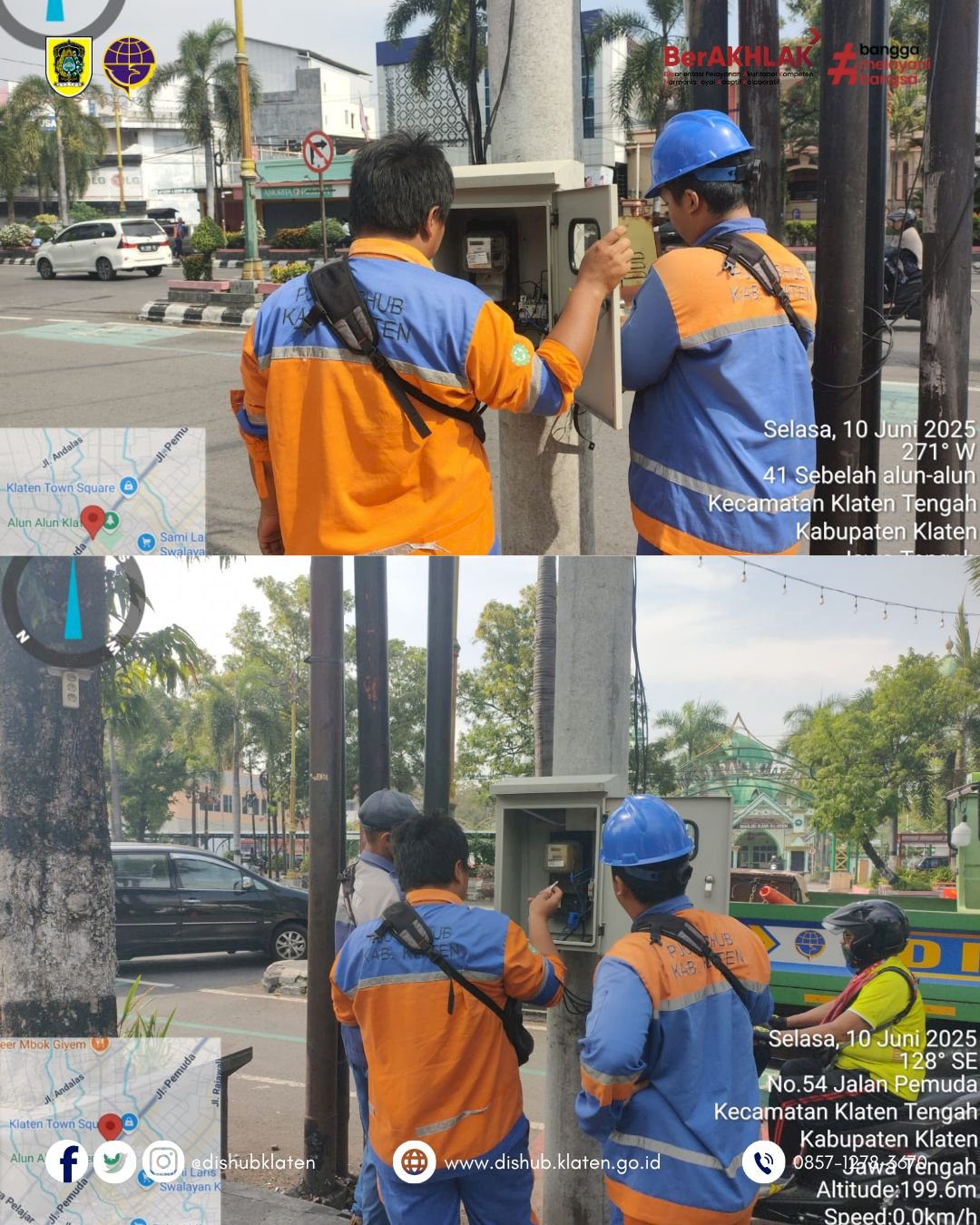 Tim PJU Dishub Klaten Perbaiki Penerangan Jalan Di Sekitar Alun-Alun Klaten Dan Masjid Raya