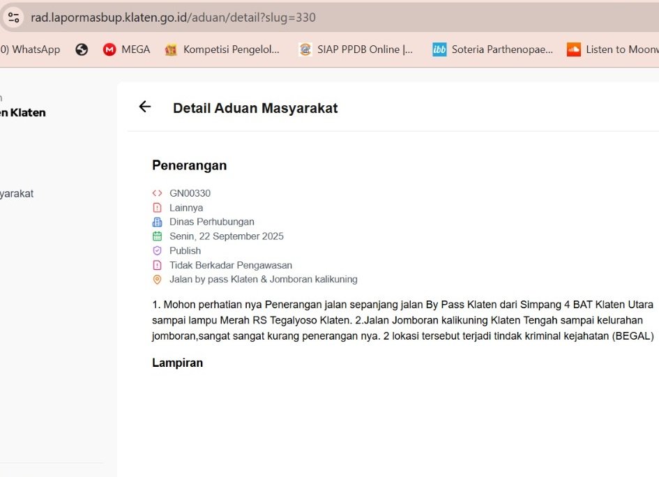 Terang Lagi! Dishub Klaten Perbaiki 4 Titik Lampu Hibah BPTD di Jalur Clasis–Krapyak