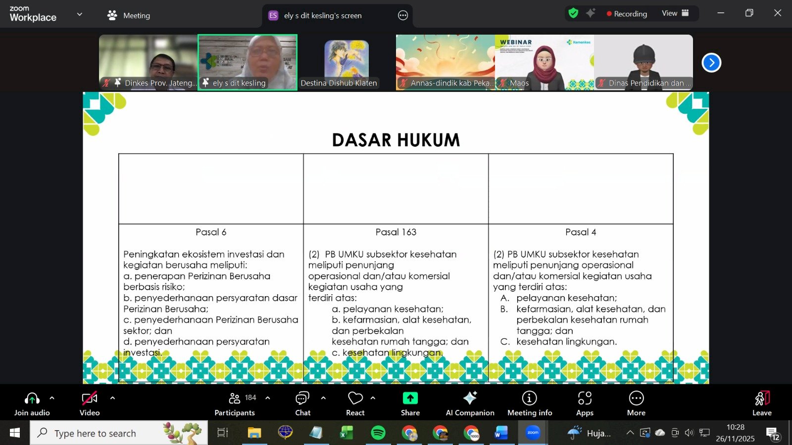 Koordinasi Program Tempat Fasilitas Umum Jawa Tengah Digelar Daring, Klaten Ikuti Sosialisasi Kesehatan Lingkungan