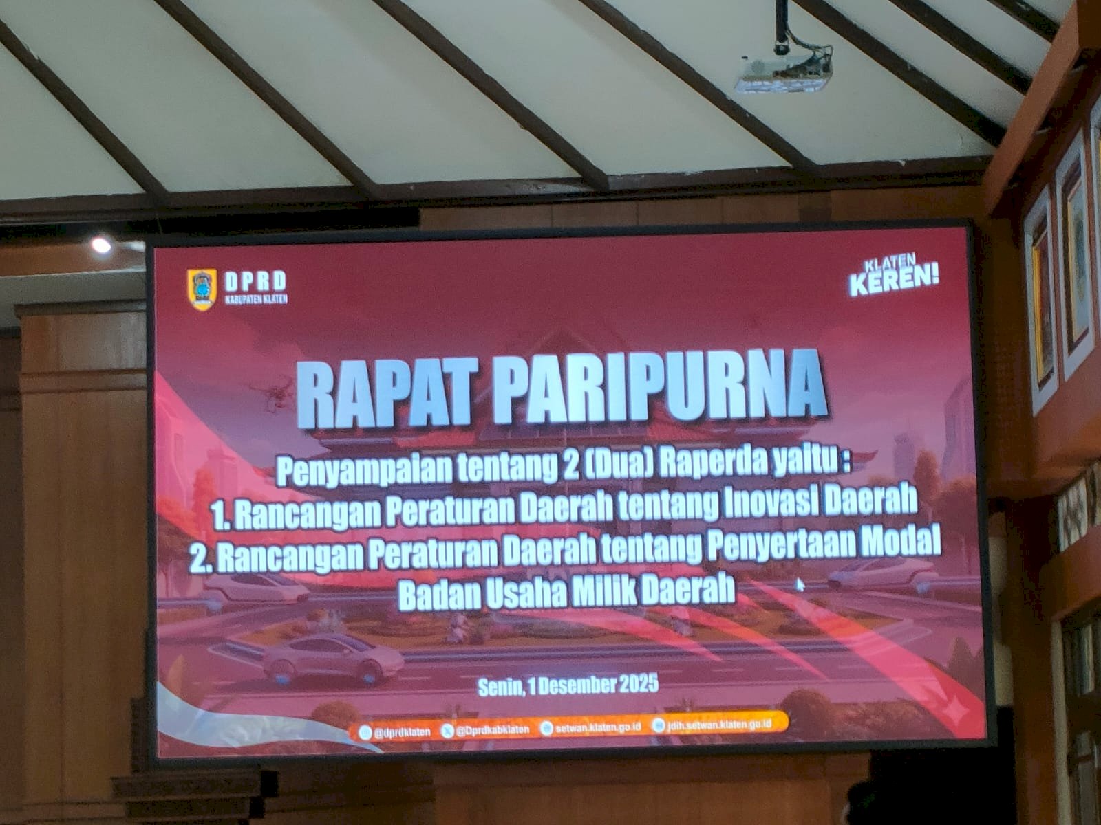 Mewakili Dinas, Sekretaris Dishub Klaten Hadiri Rapat Paripurna DPRD Bahas Inovasi Daerah