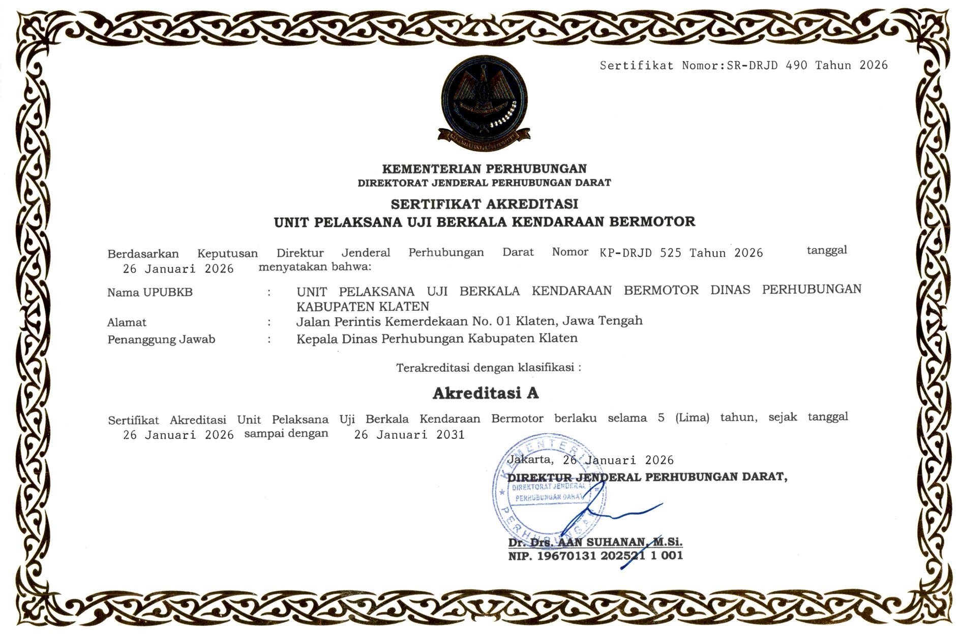 KITA TERPERCAYA! Dishub Klaten Raih Akrediasi "A" , Standar Kualitas Tertinggi