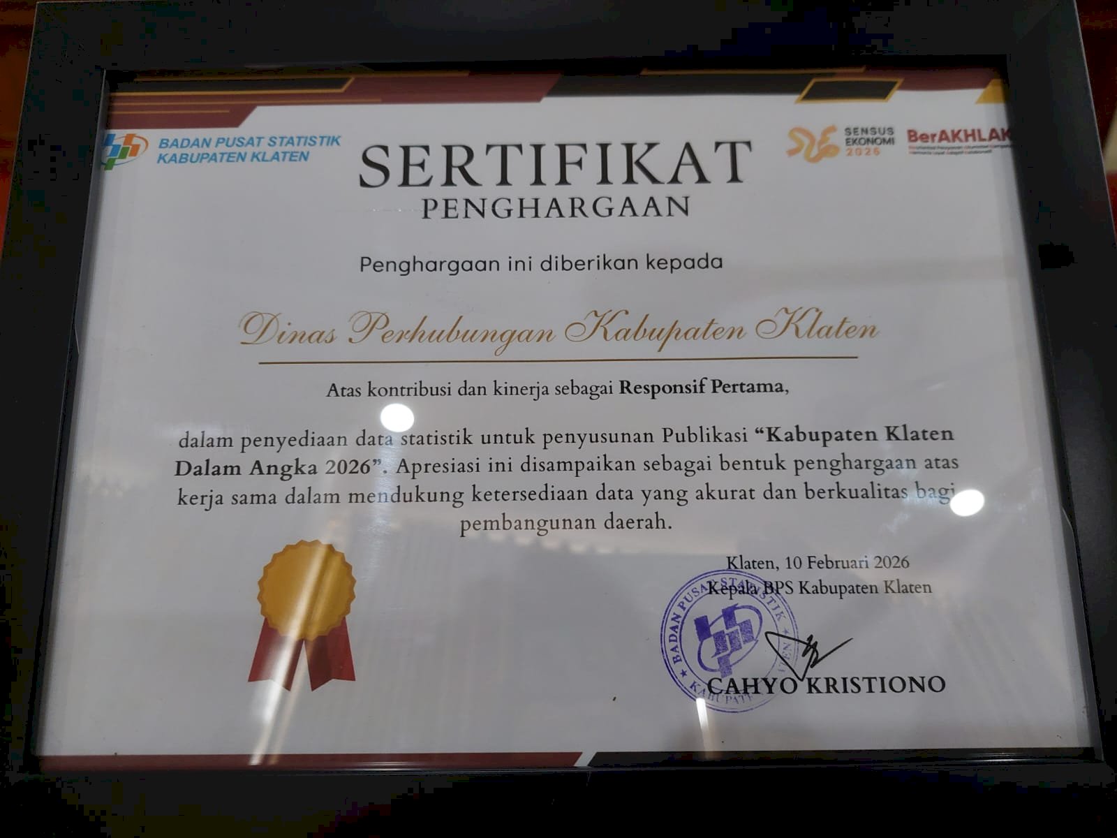 KITA JUARA LAGI! Dishub Klaten Dinobatkan Jadi OPD Paling Responsif KDA 2026, Admin Datanya Ikut Naik Podium