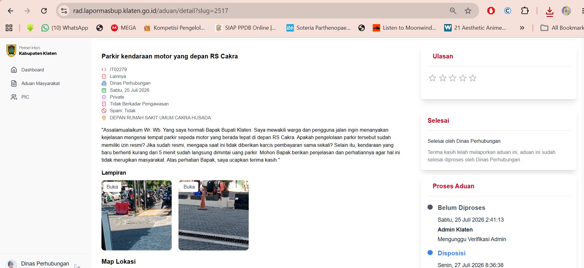 Aduan Karcis Parkir RS Cakra Ditindak Dishub Klaten